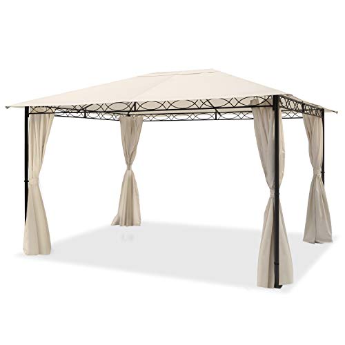 TOOLPORT Gartenpavillon 3x4 m wasserdicht Pavillon mit 4 Seitenteilen Gartenzelt ca. 180g/m² Dachplane in Creme…