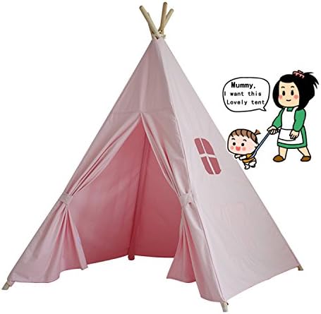 YUETOR Children Outdoor & Indoor Great Canvas Indian Teepee Play Tents for Kids-Pink