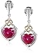 Amazon Collection Sterling Silver and 14k Yellow Gold Created Ruby and Diamond Heart Shape Drop Earrings