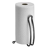 mDesign Modern Metal Vertical Paper Towel Holder Stand and Dispenser, Fits Standard and Jumbo-Sized Rolls for Kitchen Countertop, Pantry, Laundry/Utility Room, Garage Storage - Matte Black