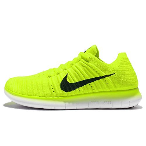 Nike Women's Free Running Motion Flyknit Shoes, Volt/White/Black - 9.5 B(M) US
