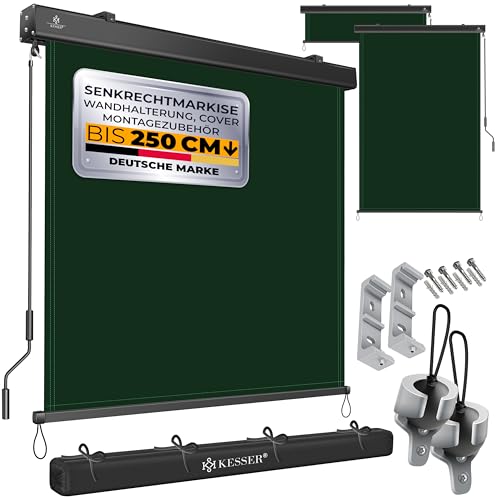 KESSER® Senkrechtmarkise 180x250cm Außenrollo Handkurbelmechanismus Balkonrollo Sonnen-und Sichtschutz Beschattung Sonnenschutz mit Kurbel Markisenkas