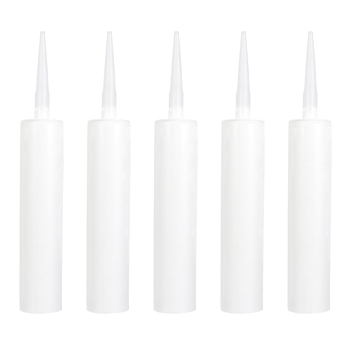 DOITOOL Empty Caulk Tubes : 5PCS Plasic Refillable Empty Mastic Tubes, Professional Universal Reusable Caulking Sealant Cartridge Caulking Nozzle for Tile Window Roof Sealant,White