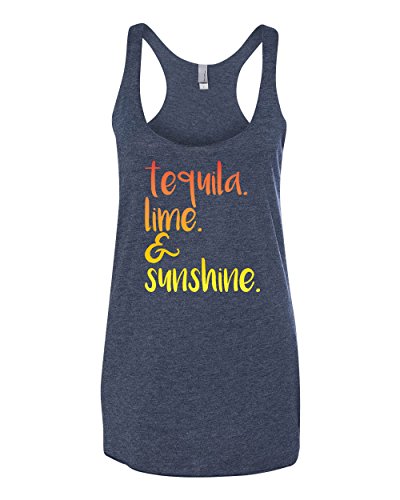 Panoware Women's Funny Graphic Tank Top | Tequila Lime and Sunshine, Navy Blue, Medium