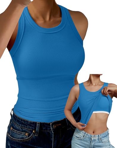 Klassy Ribbed Dainty Boat Neck Brami - Tank Top with Built-in Bra