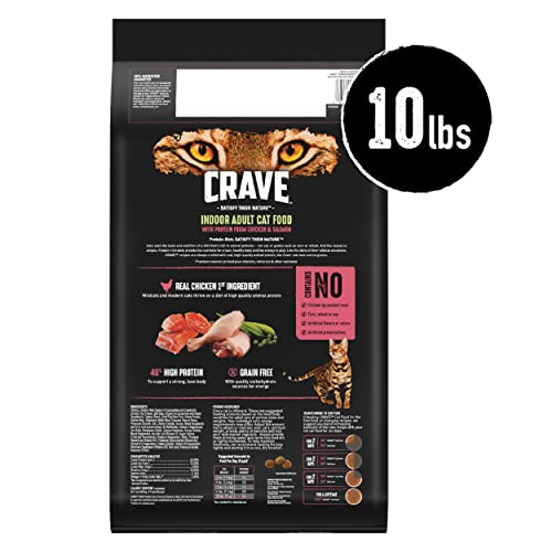 CRAVE GRAIN FREE INDOOR ADULT HIGH PROTEIN NATURAL DRY CAT FOOD WITH PROTEIN FROM CHICKEN & SALMON, 10 LB. BAG