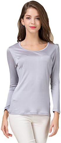 Colorful Silk CLC Women's Mulberry Silk T-Shirt Long Sleeve Crewneck Tank Knit Fabric