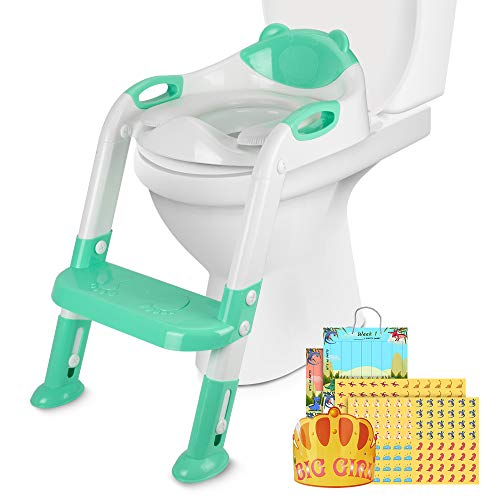 PITAYA Potty Training Seat with Step Stool Ladder,Comfortable Safe Potty Seat with Anti-Slip Pads Ladder ,Potty Training Toilet for Kids Boys Girls Toddlers,with Potty Training Champion Card(Green) - Thumbnail 7
