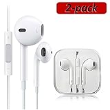 2 Pack Premium Earphones/Earbuds/Headphones/Headsets to 3.5mm with Stereo Mic&Remote Noise Isolating Control Headphone Compatible with for Most Smartphones - White