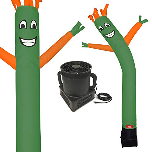 7 Foot Inflatable Dancing Wacky Air Tube Man - Sky Guy Comes Complete with Puppet Dancer Balloon and Blower Included (Green Body with Orange Arms)