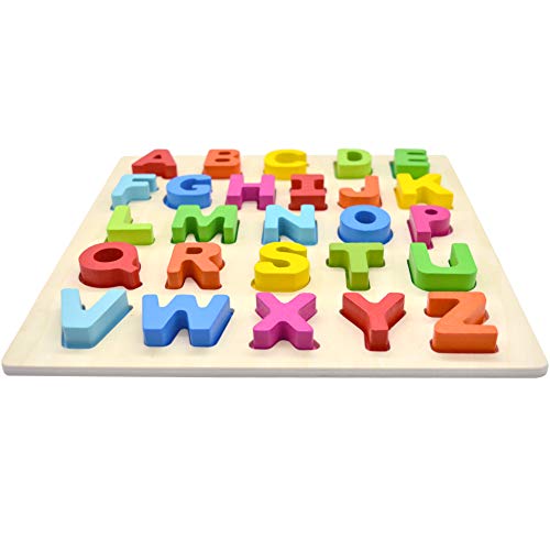 GEMEM Alphabet Puzzle Wooden Upper Case Letters ABC and Number Learning Blocks Board Toys for Toddlers Preschools Above 2 Year Old Pack of 2