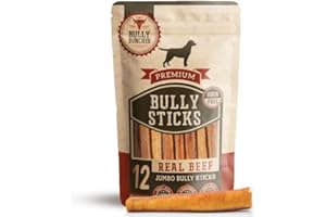 Bully Bunches Premium 6 Inch Jumbo Odor-Free Bully Sticks for Medium & Large Dogs - Long Lasting Chews for Oral Care - All Natural & Single Ingredient, 100% Beef Dog Treat, Rawhide Free (12 Pk)