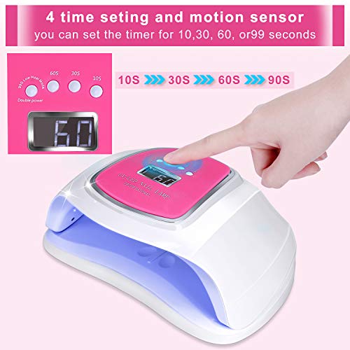 UV Nail Lamp 72W LED UV Nail Dryer with Sensor 4 Timer Setting Professional UV Gel Nail Lamp with UV Shield Glove for Led UV Builder Gel Finger Nail Polish