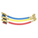 KKmoon 3pcs R134A R410A R22 R12 800 PSI Manifold Gauge Set A/C Refrigeration Charging Hose High Pressure HVAC Refrigerant Charging Hoses Set with Ball Valve
