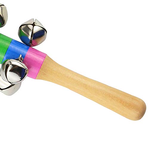 image for Oruuum 7PCS Bright Color Rainbow Handle Wooden Bells, Christmas Bell F
