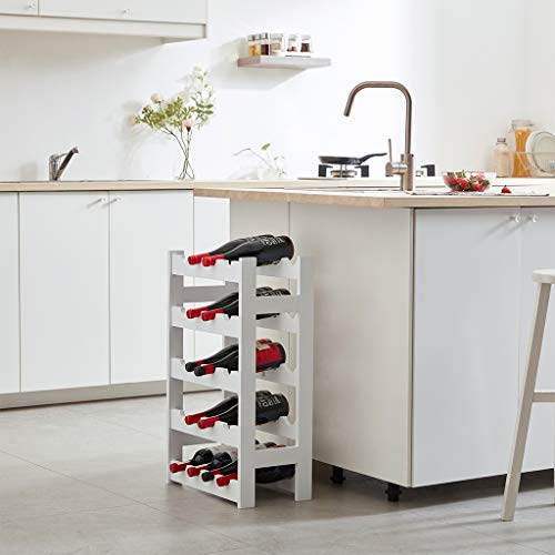 Sunon Wine Rack 5 Tier 20-Bottle Wood Wine Holder Freestanding Wobble-Free Storage Stand Display Wine Shelf (White)
