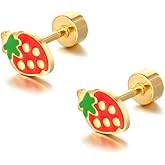 Tiny Strawberry Stud Earrings,14K Gold Enamel Fruits Cartilage Flatback Earrings Party Prom Fashion Cute Jewelry Accessories Gifts