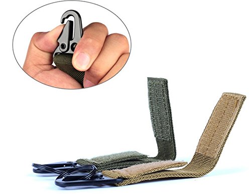 EDTara Carabiner Tactical Nylon Climbing Metal Hook Webbing Buckle Hanging Molle Camping Belt Buckle with Key Ring Army Green - Thumbnail 3