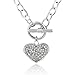 2 Pieces of Silvertone Iced Out Embossed Heart 20 Inch Toggle Pendant Necklace