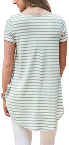 Vemvan Womens Short Sleeve Striped Pleated Round Neck Irregular T Shirts Casual Tunics Swing Tops
