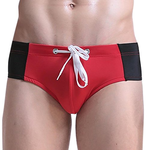 Elogoog Mens Low Rise Sexy Sporty Swimwear Trunks Swimsuit Bikini Boxer Brief Casual Summer Swim Shorts (L, Red) - Thumbnail 4