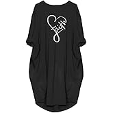 Rfecccy Women's Faith Oversize Baggy T Shirt Causal Loose Party Short Midi Dresses with Pockets