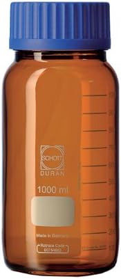 Qorpak 249297 Duran Amber Wide Mouth Type I Glass Lab GL80 Blue Polystyrene Plastic Cap & Pouring Ring, 500 ml (Case 10)
