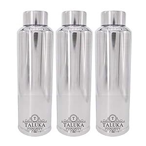 Taluka Stainless Steel Hot & Cold Water Bottle, 1000 ML, 10″ X 2.8″, Silver Fridge/Refrigerator Bottle (3)