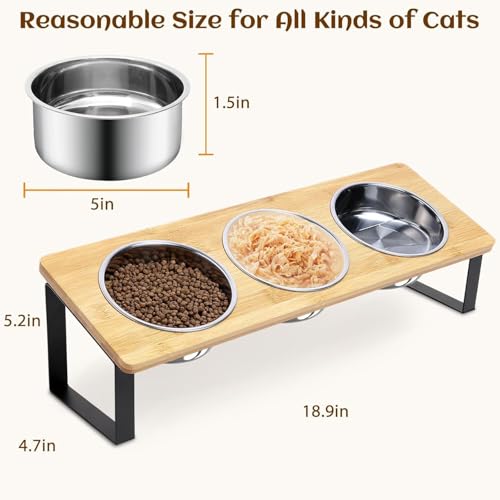 Last page® Elevated Cat Food Bowl, 15°Tilted Cat Bowl Stand with 3 Stainless Steel Raised Cat Bowls for Food and Water, Anti Vomit Feeding Station for Indoor Cats and Pet