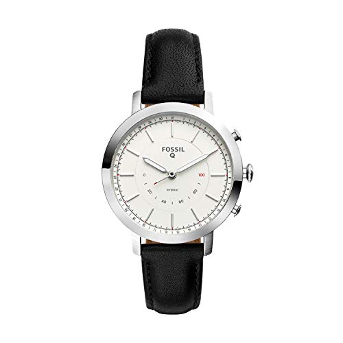 Fossil Q Women's Neely Stainless Steel and Leather Hybrid Smartwatch, Color: Silver-Tone, Black (Model: FTW5008)