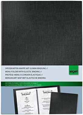 Sigel SM115 Menu Folder with Elastic Binding, Black, with 2 Double Transparent Pockets for 8 Pages, for A5