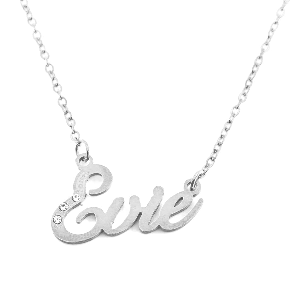 Kigu Name Necklace Evie - Silver Tone - Custom Name Necklace - Personalised Jewellery for Ladies- Customised Jewellery for Girls- Custom Pendant Evie