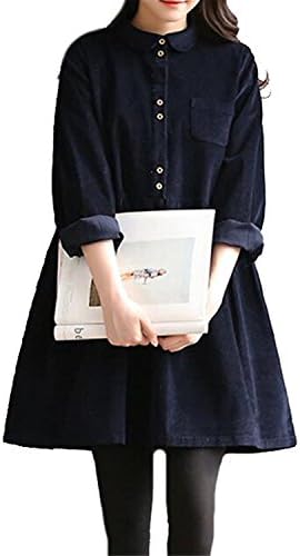 YUMiiiooo Graceful Womem's Elegent Long Sleeve Doll Collar Loose Casual Dress 1X-Large
