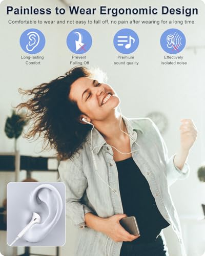 Écouteurs Filaires pour iPhone, [Certifié MFi] Intra-Auriculaires HiFi Stéréo avec Microphone et Contrôle du Volume, Casque Lightning Compatibles avec iPhone 14/14 Pro/13/12/11/XR/XS/X/8/7/SE