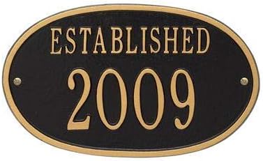 Address Signs - Whitehall Wedding Collection 1031BG Oval Established Date Personalized Plaque in Black/Gold