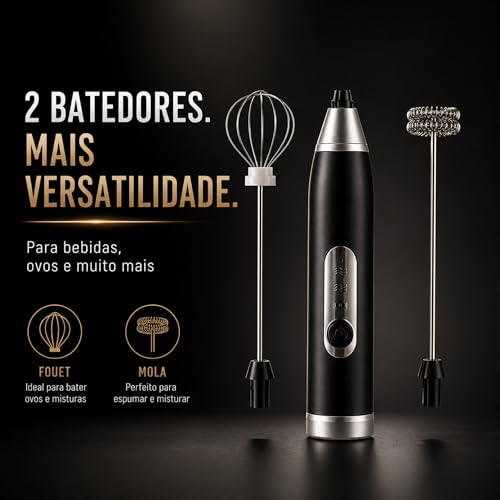 Mini Mixer Portátil USB Recarregável – Espumador de Leite e Café, Batedor de Ovos, Whey e Outras Bebidas, 3 Velocidades