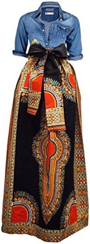 Niufaashion Womens African Print Dashiki Skirt High Waist Ball Gown Long Maxi A Line Dresses