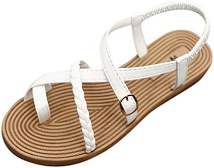KonJin Women Sandals Flat Summer Open Toes Casual Elastic Band Belt Buckle Roman Beach Shoes Back T-Bar Flower Fashion Flat Diamante Flip Flop Sandals