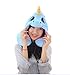 Unicorn Cap Pillows,Cartoon U Type Hooded Pillows Neck Pillows Office Naps,Travel Pillows(blue)
