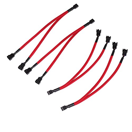 ZEXMTE 4 Pin PWM Fan Case Splitter Cable 1 to 2 Converter Fan Extension Power Cable for Computer PC, Red Sleeved Braided,4 pcak