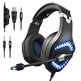 Stereo Gaming Headset, DIOWING,【Upgraded 7.1 Bass Surround Sound】Over Ear Headphones with Mic for PS4, PC, Xbox One Controller, LED Light, Soft Memory Earmuffs for Laptop Mac Nintendo Switch Games