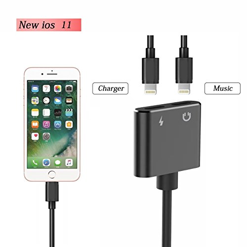 Lightning to 3.5mm Aux Headphone Jack Audio Adapter for iphone 7/8/X/7 plus/8 plus (Support iOS 10.3, iOS 11), CAMOY 2 in 1 Lightning Adapter and Charger (Black)