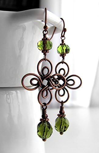 Luck of the Irish Green Four Leaf Clover Earrings, St Patricks Day Lucky Earrings with Antiqued Copper