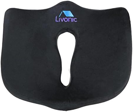 Livonic Coccyx Support Cushion- High Quality Memory Foam Cushion – Removable Cover - Helps Reduce Backpain and Relieve Tension- Designer Black