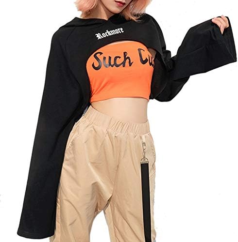 Crop Hoodies for Teen Girls, Corriee Womens Letter Print Splice Cute Sweatshirts Cool Camouflage Stripe Pullover Coat
