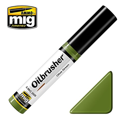 Ammo of Mig Oilbrusher Olive Green - Oil Paint with Fine Brush Applicator #3505