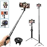 MWAY Selfie Stick 2 in 1 Portable Phone Tripod Camera Stand with Remote Control and Universal Phone Holder, Extendabale Monopod for iPhone X/8/7/6, Galaxy Note 8/S8, Gopros, Mini SLR Camera Black