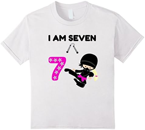 Kids I Am Seven 7 Year Old Ninja Girl T-Shirt 6 White
