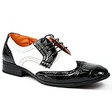 Ferro Aldo M-109185 Black White Men's Lace Up Wing Tip Proforated Oxford Dress Shoes w/ Leather Lining