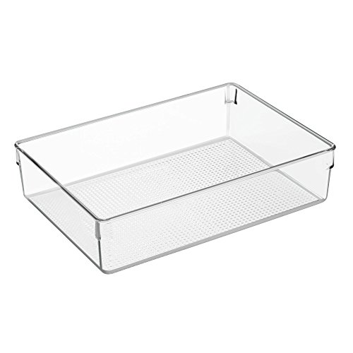 mDesign Plastic Makeup Drawer Organizer for Bathroom Vanities, Countertops - Storage Bin for Makeup Brushes, Eyeshadow Palettes, Lipstick, Lip Gloss, Blush, Concealers - 12" x 9" x 3" - 2 Pack - Clear